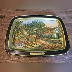 American Homestead Autumn Currier & Ives -1868 Metal Tray.